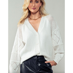 The Mystic White Sleeve Cable Knit Cropped Cardigan Sweater