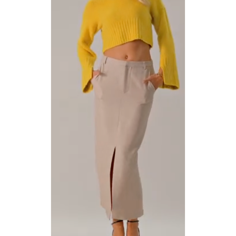 The Sophisticate Beige Midi Pencil Skirt