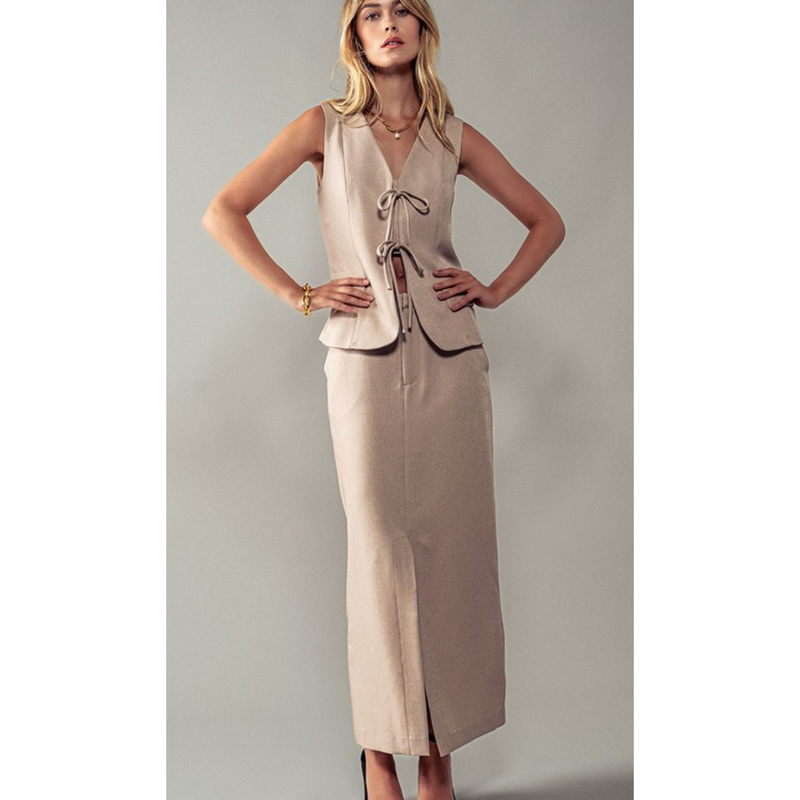 The Sophisticate Beige Midi Pencil Skirt