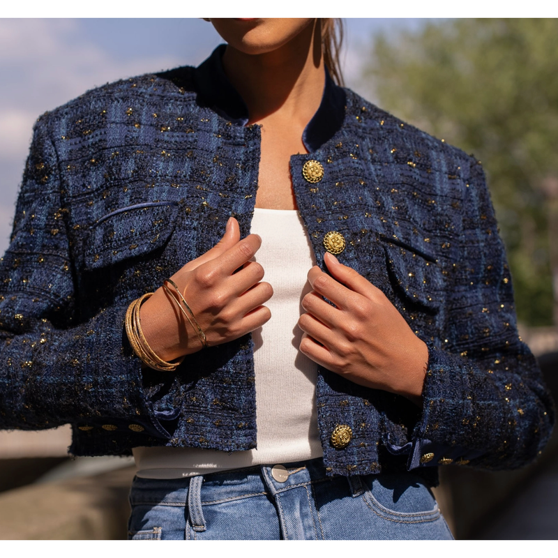 The Whitney Navy Cropped Tweed Jacket