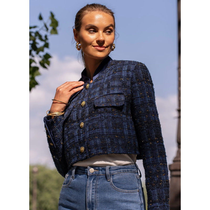 The Whitney Navy Cropped Tweed Jacket