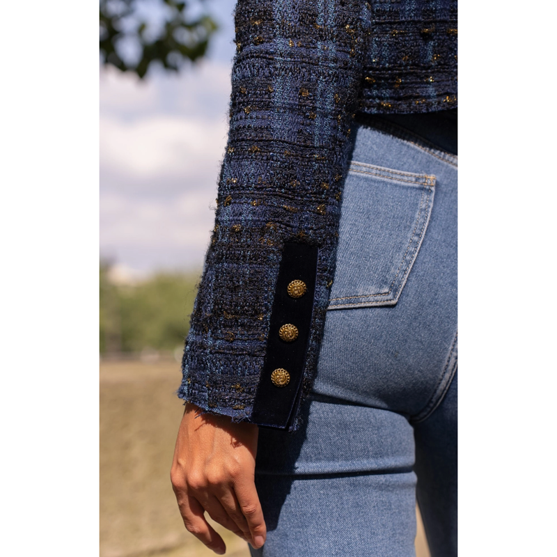 The Whitney Navy Cropped Tweed Jacket