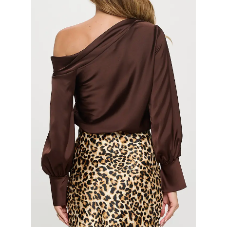 The Allure Brown Satin Off The Shoulder Top