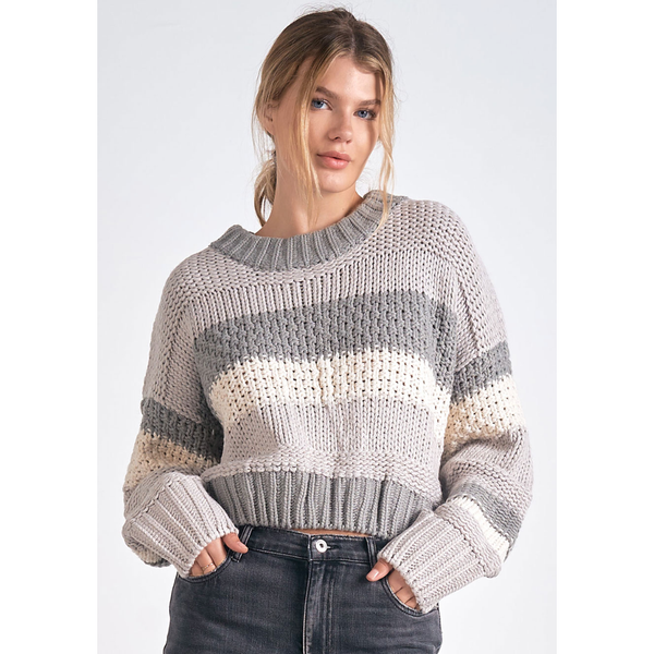 The Finley Gray Striped Cropped Sweater