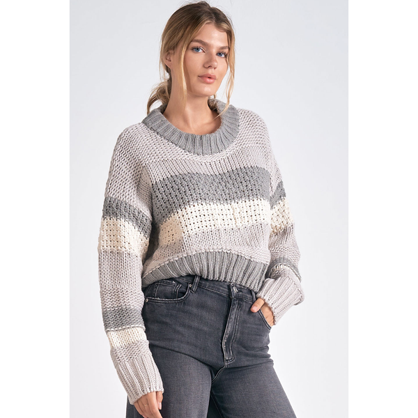 The Finley Gray Striped Cropped Sweater