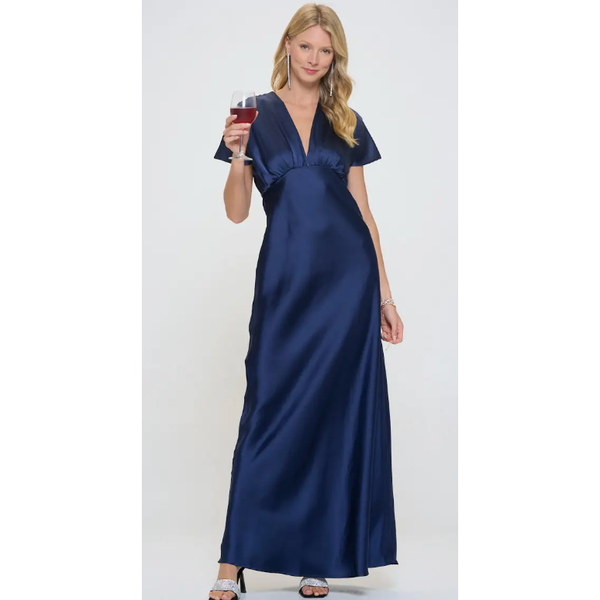 The Moment Navy Satin Column Maxi Dress