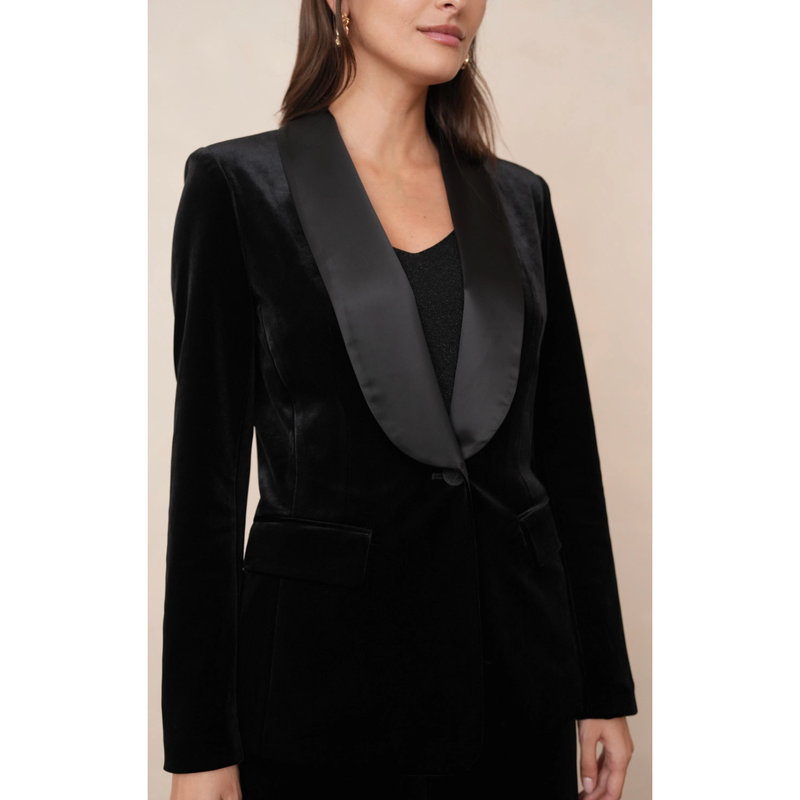 The Aston Black Velvet One Button Tuxedo Blazer