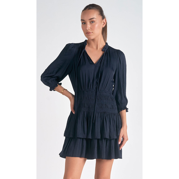 The Tilly Navy Smocked Tiered Mini Dress