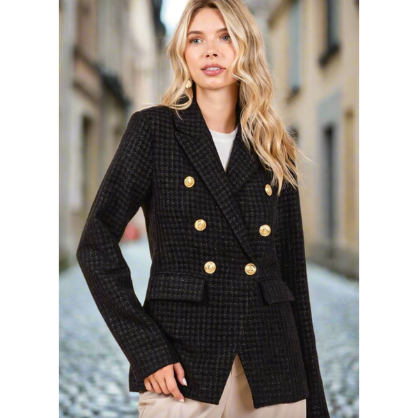 The Olivier Black Tweed Double-Breasted Blazer