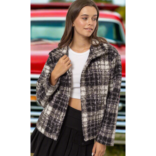 The Hayride Black Plaid Cozy Jacket with Pockets