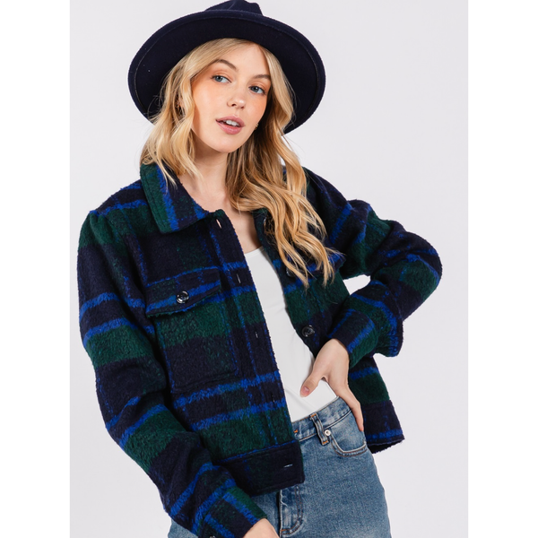 The Tyler Navy Plaid Cropped Jacket