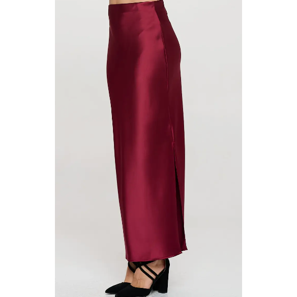 The Lorena Burgundy Satin Maxi Skirt