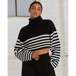 The Ellery Black/White Striped Cropped Turtleneck