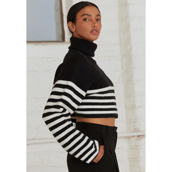 The Ellery Black/White Striped Cropped Turtleneck