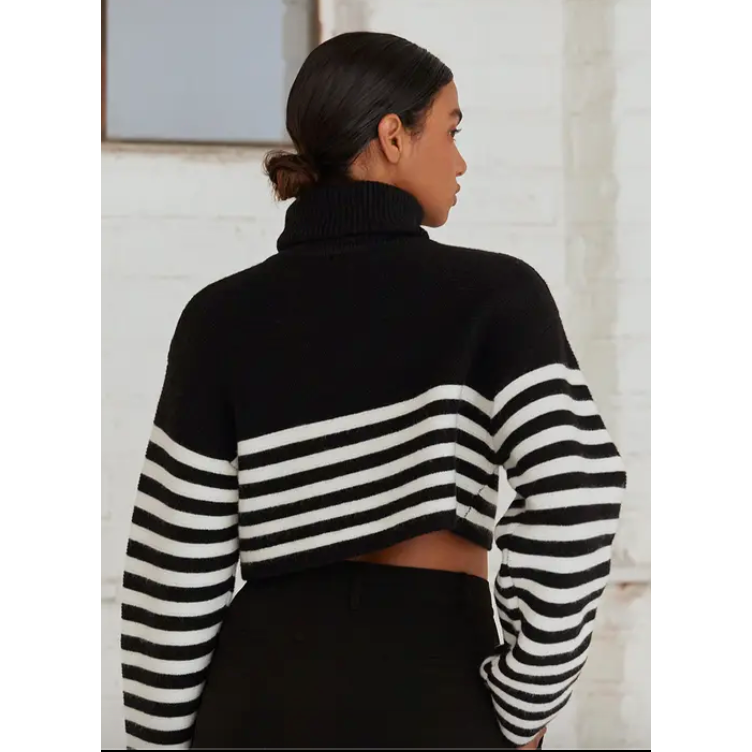 The Ellery Black/White Striped Cropped Turtleneck