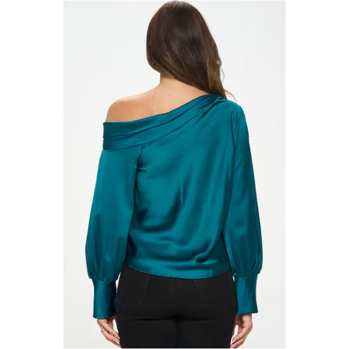 The Allure Green Satin Off The Shoulder Top