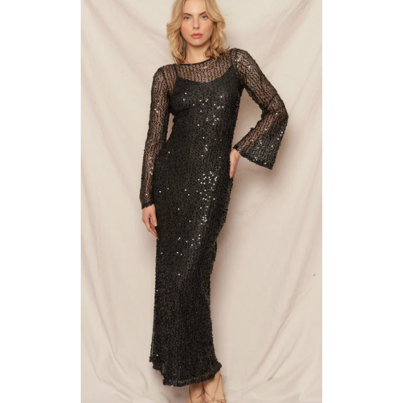 The Runway Black Sequin Overlay Maxi Dress