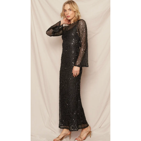 The Runway Black Sequin Overlay Maxi Dress