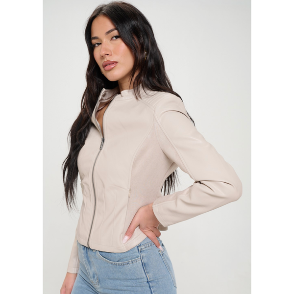 The Landon Cream Vegan Leather Jacket