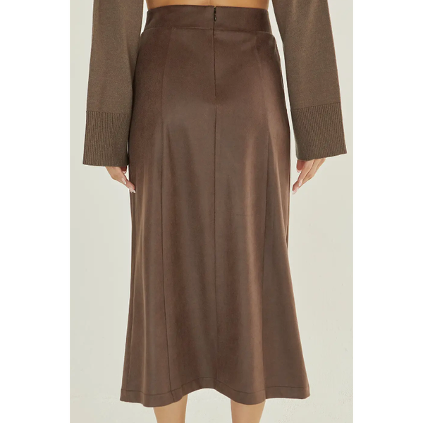 The Preston Brown Vegan Suede Midi Skirt