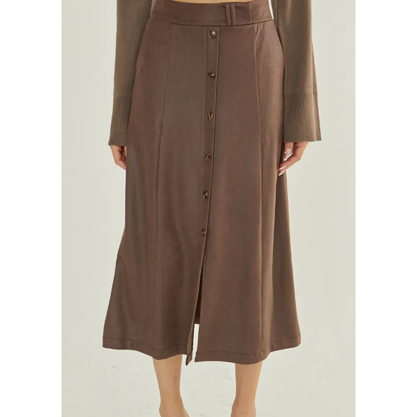 The Preston Brown Vegan Suede Midi Skirt