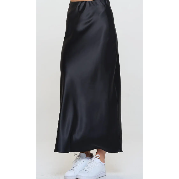 The Martina Black Satin Maxi Skirt