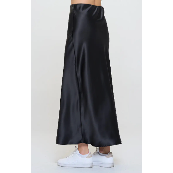 The Martina Black Satin Maxi Skirt