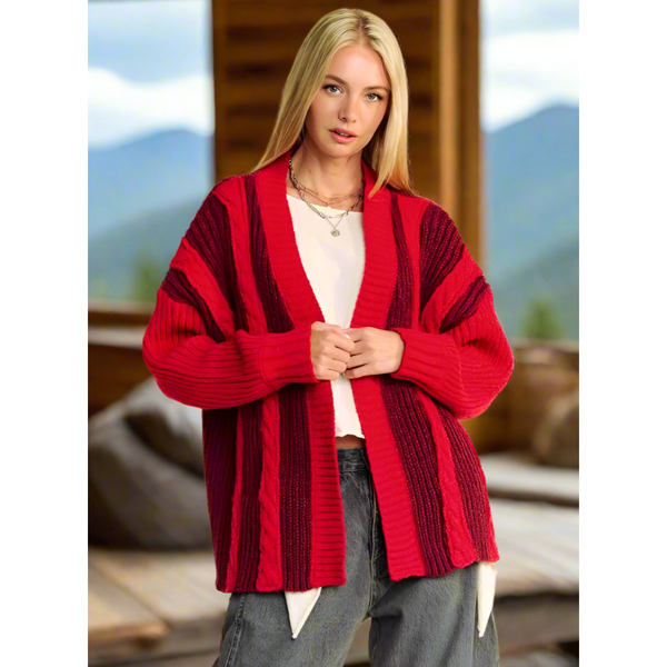 The Cardiff Red/Burgundy Color Block Cardigan