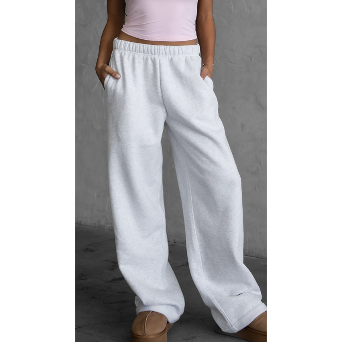 Pre-Order The Yumi White Lightweight Fleece Wide Leg Sweatpants