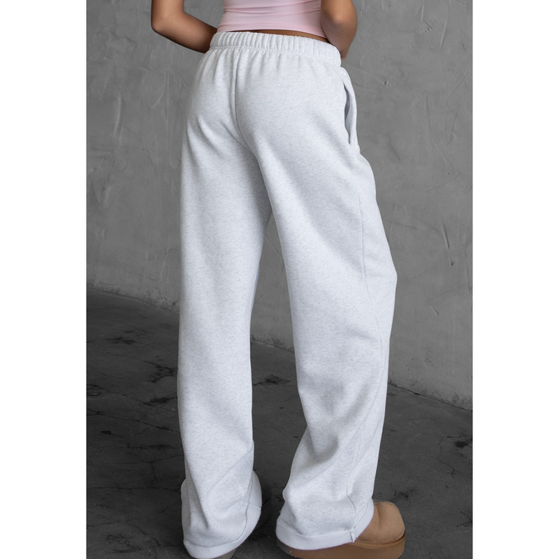 Pre-Order The Yumi White Lightweight Fleece Wide Leg Sweatpants