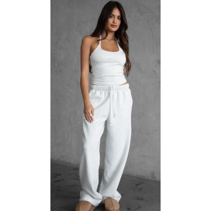 Pre-Order The Yumi White Lightweight Fleece Wide Leg Sweatpants