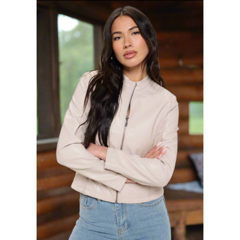 The Landon Cream Vegan Leather Jacket