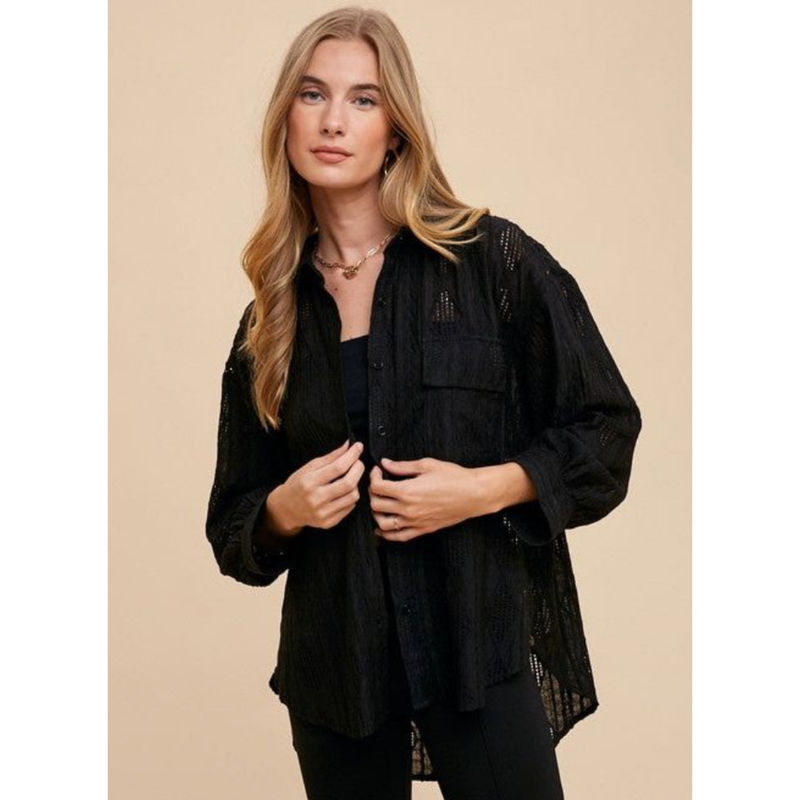 The Openwork Black Button Down Shirt