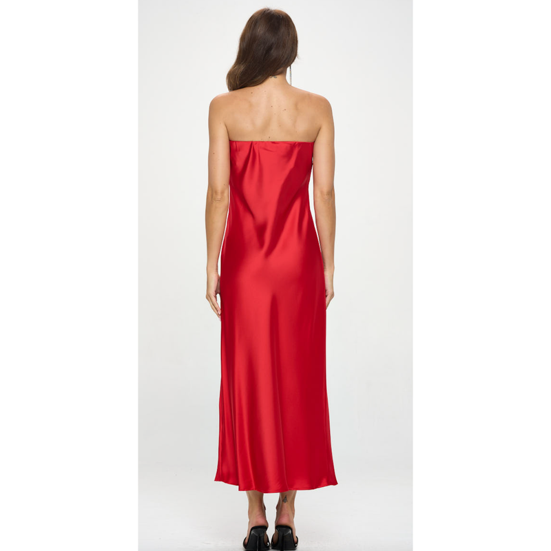 The Jamie Red Strapless Satin Column Maxi Dress