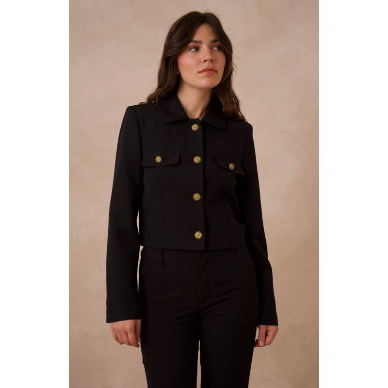 The Timeless Black Gold Button Blazer Jacket