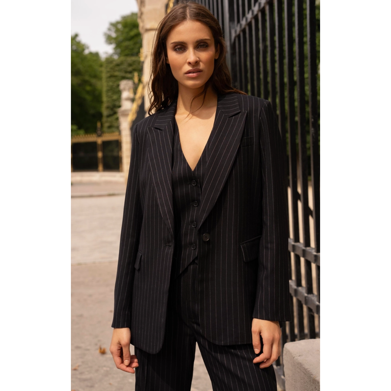 The Martine Black Striped Blazer