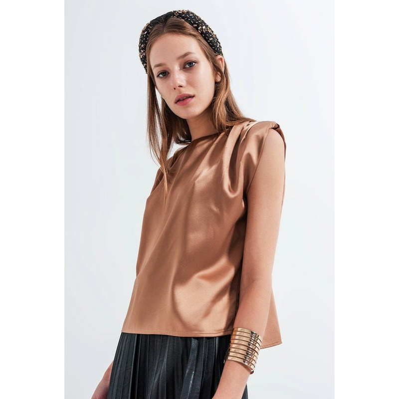 The Nonchalant Bronze Sleeveless Satin  Top