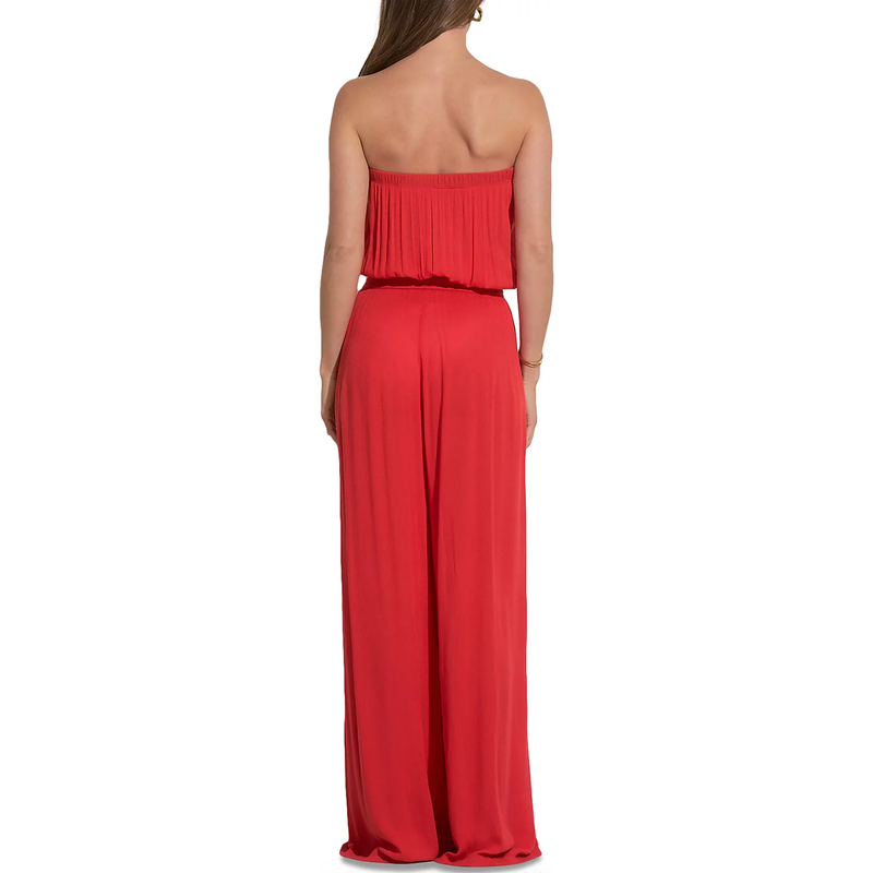 The Selena Red Strapless Wide Leg Jumpsuit