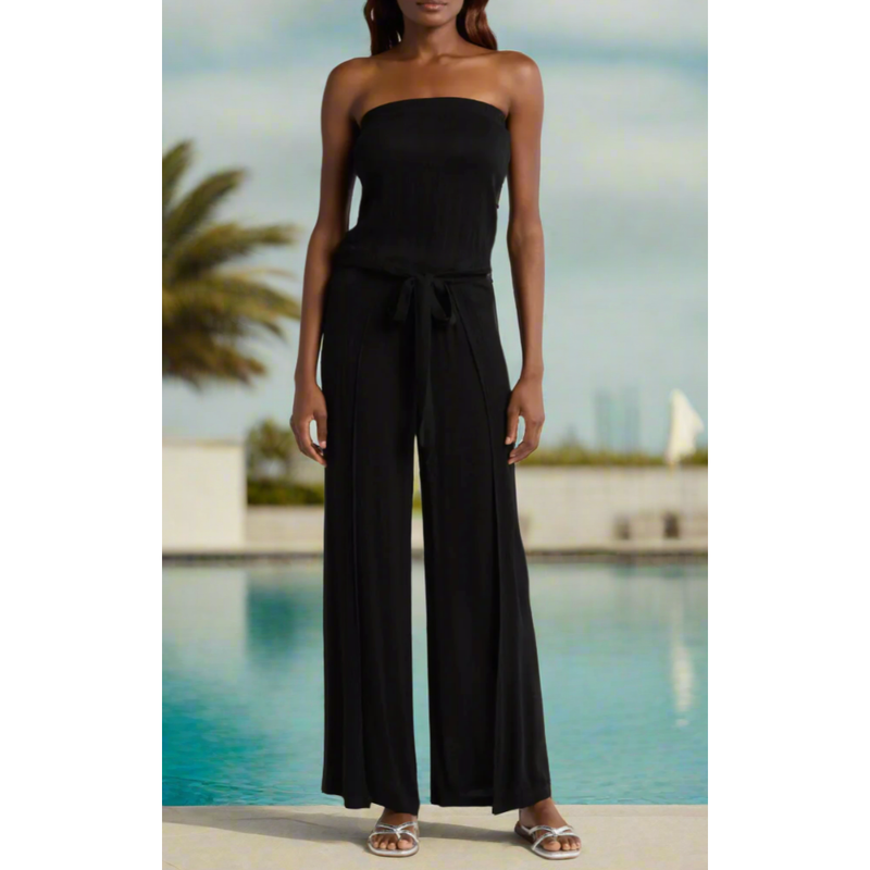 The Selena Black Strapless Wide Leg Jumpsuit