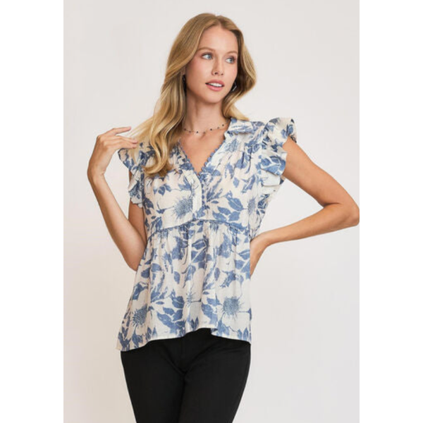 The Brittany Blue Floral Print Babydoll Top