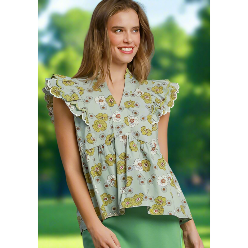 The Tilly Green Floral Peplum Top