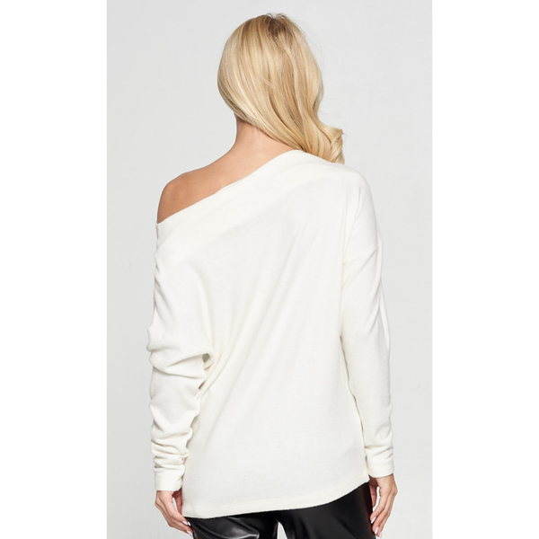 The Michelle Ivory Off The Shoulder Cozy Top