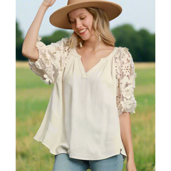 The Emmy Cream Lace Puff Sleeve Top