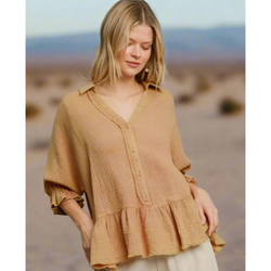 The Weekend Camel Cotton Gauze Top