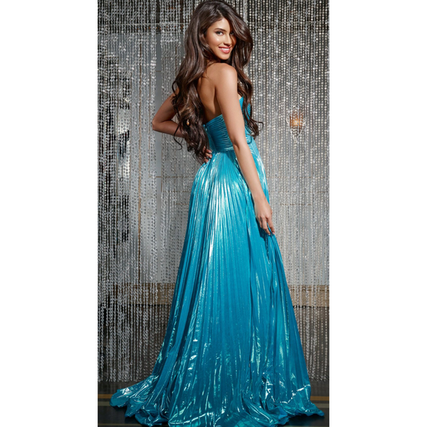 The Jovani 44229 Aqua Strapless Corset Gown