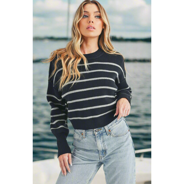 The Windward Black/White Striped Cropped Sweater