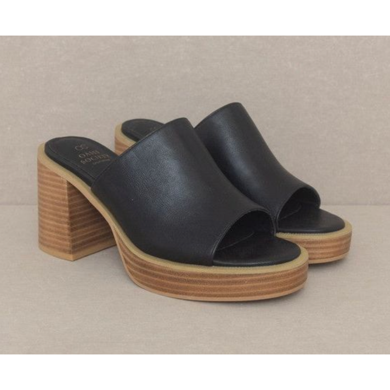 The Boardwalk Platform Slide Heel in Black Or Ivory