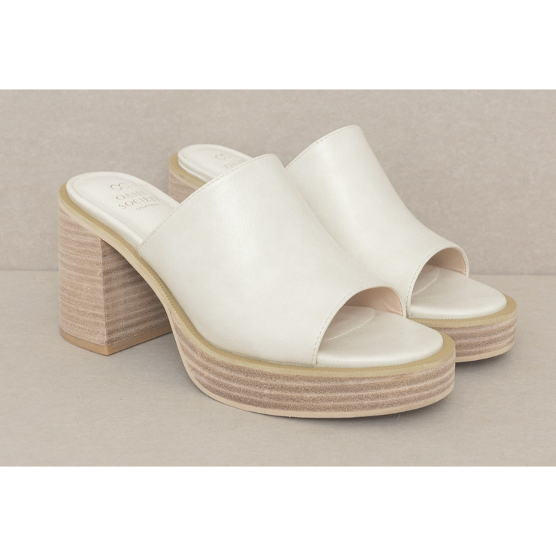 The Boardwalk Platform Slide Heel in Black Or Ivory