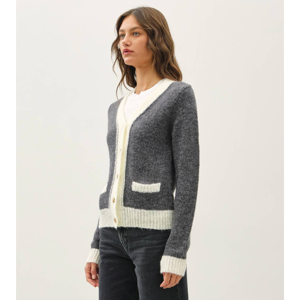 The Sutton Gray/White Contrast Cardigan