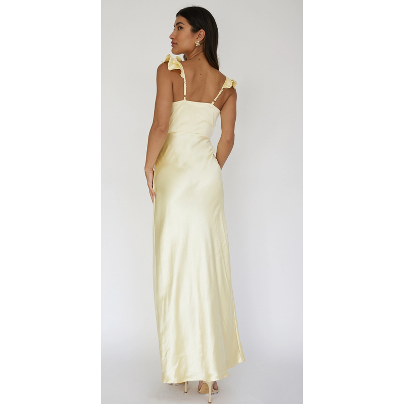 The Justine Light Yellow Luxe Satin Maxi Dress